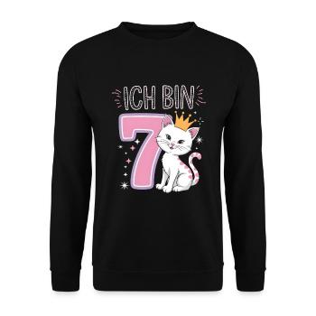 7e anniversaire chat chaton fête d’anniversaire des enfants - Sweat-shirt Unisexe - noir - Devant - Alina (178cm) & Michal (187cm)