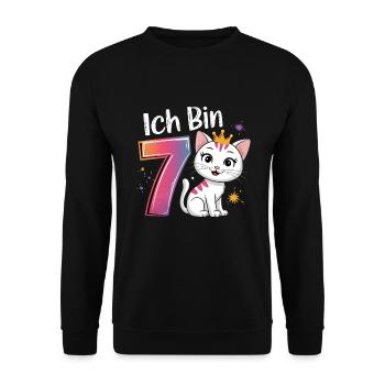 7e anniversaire chat chaton fête d’anniversaire des enfants - Sweat-shirt Unisexe - noir - Devant - Alina (178cm) & Michal (187cm)