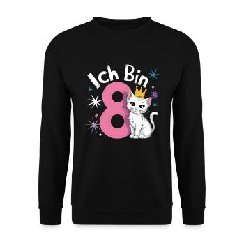 8. Geburtstag Katze Kätzchen Kindergeburtstag - Unisex Pullover - Schwarz - Vorne - Alina (178cm) & Michal (187cm)