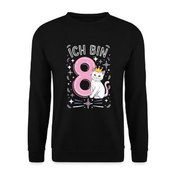 8. Geburtstag Katze Kätzchen Kindergeburtstag - Unisex Pullover - Schwarz - Vorne - Alina (178cm) & Michal (187cm)