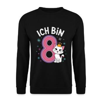 8. Geburtstag Katze Kätzchen Kindergeburtstag - Unisex Pullover - Schwarz - Vorne - Alina (178cm) & Michal (187cm)