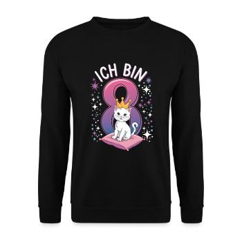 8. Geburtstag Katze Kätzchen Kindergeburtstag - Unisex Pullover - Schwarz - Vorne - Alina (178cm) & Michal (187cm)