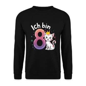 8. Geburtstag Katze Kätzchen Kindergeburtstag - Unisex Pullover - Schwarz - Vorne - Alina (178cm) & Michal (187cm)