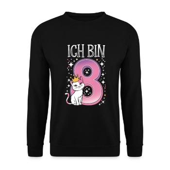 8th Birthday Cat Kitten Children's Birthday - Unisex Sweatshirt - black - Front - Alina (178cm) & Michal (187cm)