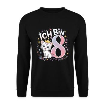 8. Geburtstag Katze Kätzchen Kindergeburtstag - Unisex Pullover - Schwarz - Vorne - Alina (178cm) & Michal (187cm)