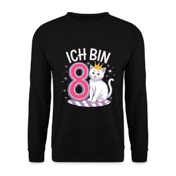 8. Geburtstag Katze Kätzchen Kindergeburtstag - Unisex Pullover - Schwarz - Vorne - Alina (178cm) & Michal (187cm)