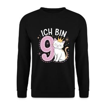 9th Birthday Cat Kitten Children's Birthday - Unisex Sweatshirt - black - Front - Alina (178cm) & Michal (187cm)