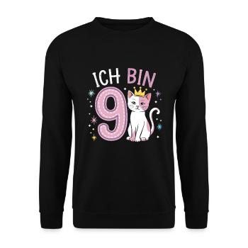 9th Birthday Cat Kitten Children's Birthday - Unisex Sweatshirt - black - Front - Alina (178cm) & Michal (187cm)