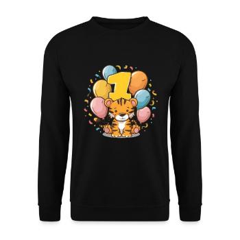 1st Birthday Tiger Children's Birthday Party - Unisex Sweatshirt - black - Front - Alina (178cm) & Michal (187cm)