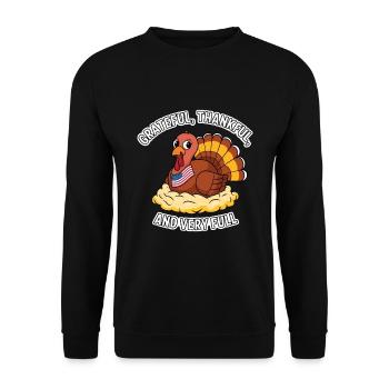 Lustiger Thanksgiving Truthahn - Unisex Pullover - Schwarz - Vorne - Alina (178cm) & Michal (187cm)