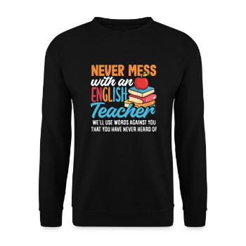 Lustiges Lehrer Lehrerinnen Geschenk - Unisex Pullover - Schwarz - Vorne - Alina (178cm) & Michal (187cm)