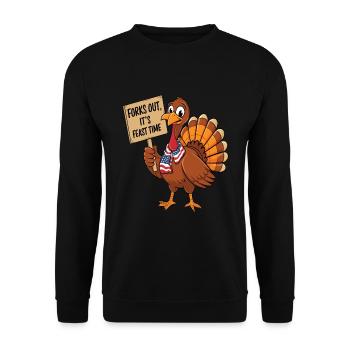 Lustiger Thanksgiving Truthahn - Unisex Pullover - Schwarz - Vorne - Alina (178cm) & Michal (187cm)
