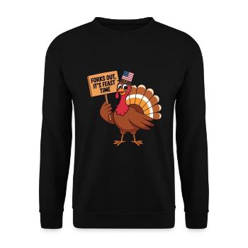 Lustiger Thanksgiving Truthahn - Unisex Pullover - Schwarz - Vorne - Alina (178cm) & Michal (187cm)