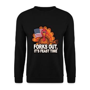 Lustiger Thanksgiving Truthahn - Unisex Pullover - Schwarz - Vorne - Alina (178cm) & Michal (187cm)