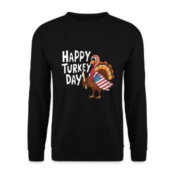 Lustiger Thanksgiving Truthahn - Unisex Pullover - Schwarz - Vorne - Alina (178cm) & Michal (187cm)