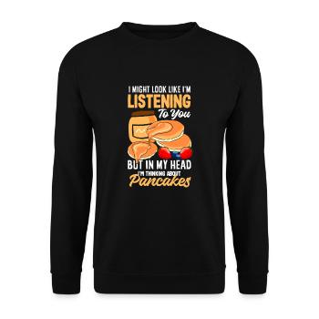 Lustiges Pfannkuchenliebhaber Geschenk - Unisex Pullover - Schwarz - Vorne - Alina (178cm) & Michal (187cm)