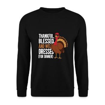 Lustiger Thanksgiving Truthahn - Unisex Pullover - Schwarz - Vorne - Alina (178cm) & Michal (187cm)