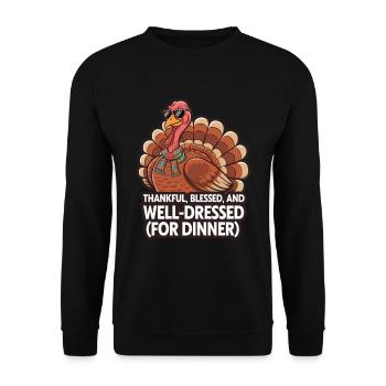 Lustiger Thanksgiving Truthahn - Unisex Pullover - Schwarz - Vorne - Alina (178cm) & Michal (187cm)