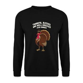 Lustiger Thanksgiving Truthahn - Unisex Pullover - Schwarz - Vorne - Alina (178cm) & Michal (187cm)