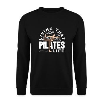 Pilates Leben Genießen Jeden Tag - Unisex Pullover - Schwarz - Vorne - Alina (178cm) & Michal (187cm)