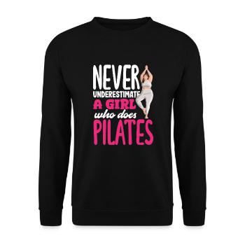 Never Underestimate a Girl Pilates - Unisex Sweatshirt - black - Front - Alina (178cm) & Michal (187cm)