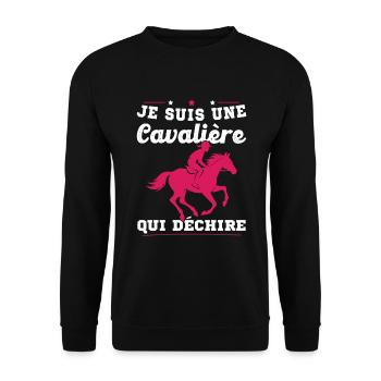 Ich bin ein Reiter, der Geschenke zerreißt - Unisex Pullover - Schwarz - Vorne - Alina (178cm) & Michal (187cm)