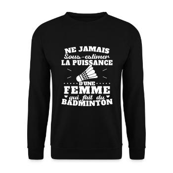 Die Kraft einer Frau, die Badminton spielt - Unisex Pullover - Schwarz - Vorne - Alina (178cm) & Michal (187cm)