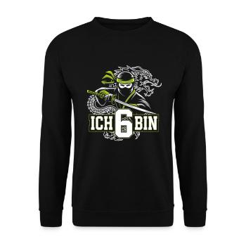 Ich Bin 6 Ninja Geburtstagsshirt - Unisex Pullover - Schwarz - Vorne - Alina (178cm) & Michal (187cm)