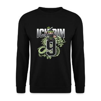 T-shirt d’anniversaire ninja J’ai 9 ans - Sweat-shirt Unisexe - noir - Devant - Alina (178cm) & Michal (187cm)