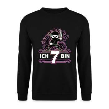 T-shirt d’anniversaire Ninja J’ai 7 ans - Sweat-shirt Unisexe - noir - Devant - Alina (178cm) & Michal (187cm)
