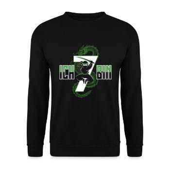 Ich Bin 7 Ninja Geburtstagsshirt - Unisex Pullover - Schwarz - Vorne - Alina (178cm) & Michal (187cm)