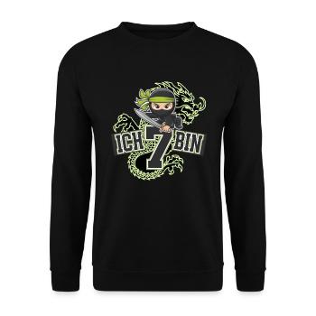 T-shirt d’anniversaire Ninja J’ai 7 ans - Sweat-shirt Unisexe - noir - Devant - Alina (178cm) & Michal (187cm)