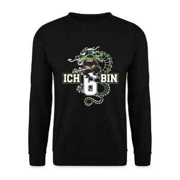 Ich Bin 6 Ninja Geburtstagsshirt - Unisex Pullover - Schwarz - Vorne - Alina (178cm) & Michal (187cm)