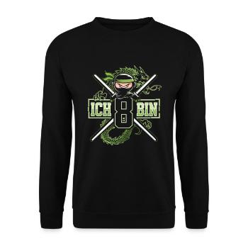 Ich Bin 8 Ninja Geburtstagsshirt - Unisex Pullover - Schwarz - Vorne - Alina (178cm) & Michal (187cm)