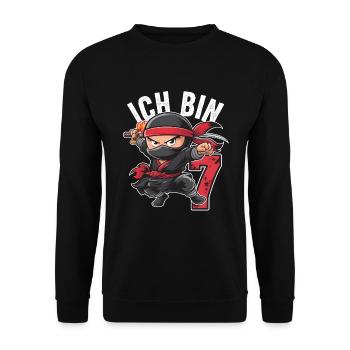 This Little Ninja Is 7 Birthday Shirt - Unisex Sweatshirt - black - Front - Alina (178cm) & Michal (187cm)