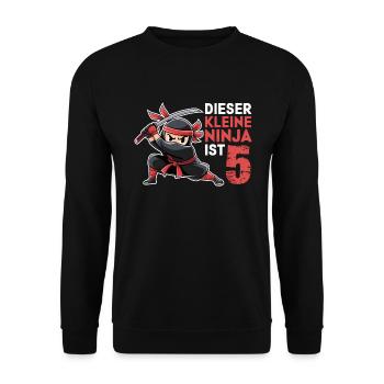 This Little Ninja Is 5 Birthday Shirt - Unisex Sweatshirt - black - Front - Alina (178cm) & Michal (187cm)