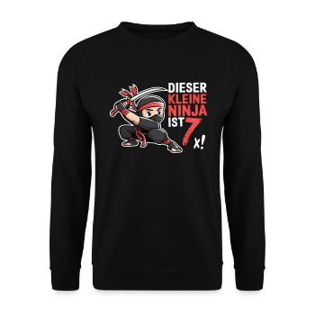 This Little Ninja Is 7 Birthday Shirt - Unisex Sweatshirt - black - Front - Alina (178cm) & Michal (187cm)