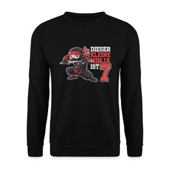 This Little Ninja Is 7 Birthday Shirt - Unisex Sweatshirt - black - Front - Alina (178cm) & Michal (187cm)