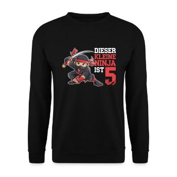 This Little Ninja Is 5 Birthday Shirt - Unisex Sweatshirt - black - Front - Alina (178cm) & Michal (187cm)