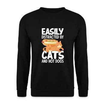 Leicht Ablenkbar Von Katzen Und Hot Dogs - Unisex Pullover - Schwarz - Vorne - Alina (178cm) & Michal (187cm)