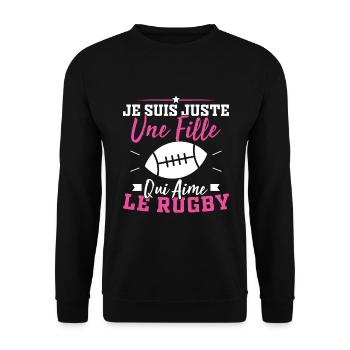 Ich bin nur ein Mädchen, das Rugby liebt - Unisex Pullover - Schwarz - Vorne - Alina (178cm) & Michal (187cm)