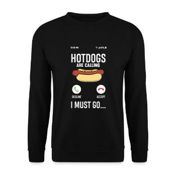 Hotdogs Rufen Mich An Gehe Muss - Unisex Pullover - Schwarz - Vorne - Alina (178cm) & Michal (187cm)