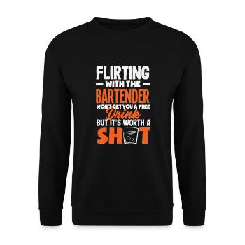 Lustiger Barkeeper Spruch Barkeeper Geschenk - Unisex Pullover - Schwarz - Vorne - Alina (178cm) & Michal (187cm)