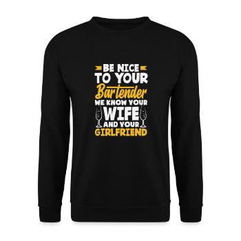 Lustiger Barkeeper Spruch Barkeeper Geschenk - Unisex Pullover - Schwarz - Vorne - Alina (178cm) & Michal (187cm)