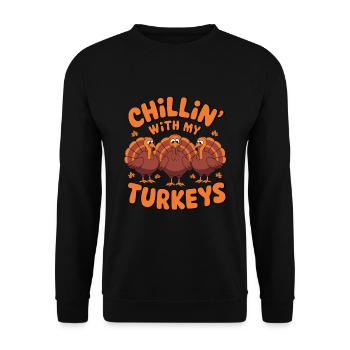 Lustiger Thanksgiving Truthahn - Unisex Pullover - Schwarz - Vorne - Alina (178cm) & Michal (187cm)