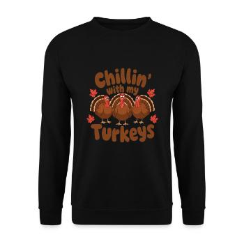 Lustiger Thanksgiving Truthahn - Unisex Pullover - Schwarz - Vorne - Alina (178cm) & Michal (187cm)
