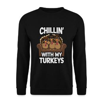 Lustiger Thanksgiving Truthahn - Unisex Pullover - Schwarz - Vorne - Alina (178cm) & Michal (187cm)