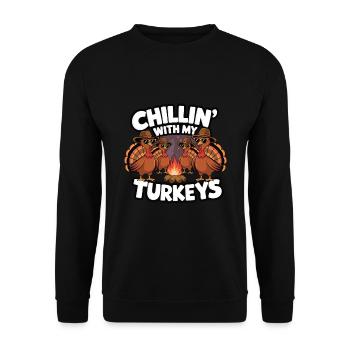 Lustiger Thanksgiving Truthahn - Unisex Pullover - Schwarz - Vorne - Alina (178cm) & Michal (187cm)