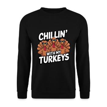 Lustiger Thanksgiving Truthahn - Unisex Pullover - Schwarz - Vorne - Alina (178cm) & Michal (187cm)