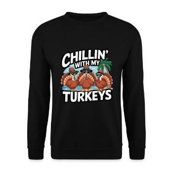 Lustiger Thanksgiving Truthahn - Unisex Pullover - Schwarz - Vorne - Alina (178cm) & Michal (187cm)